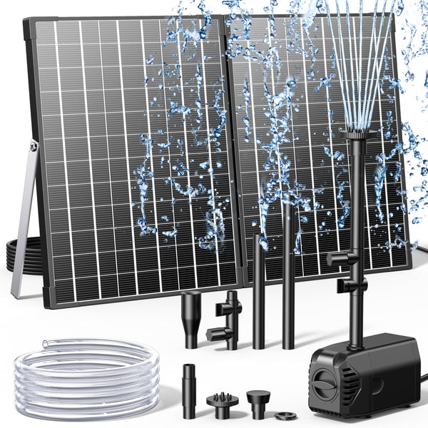 35W Solar Fountain Pump with 450GPH Flow & 4 Nozzles