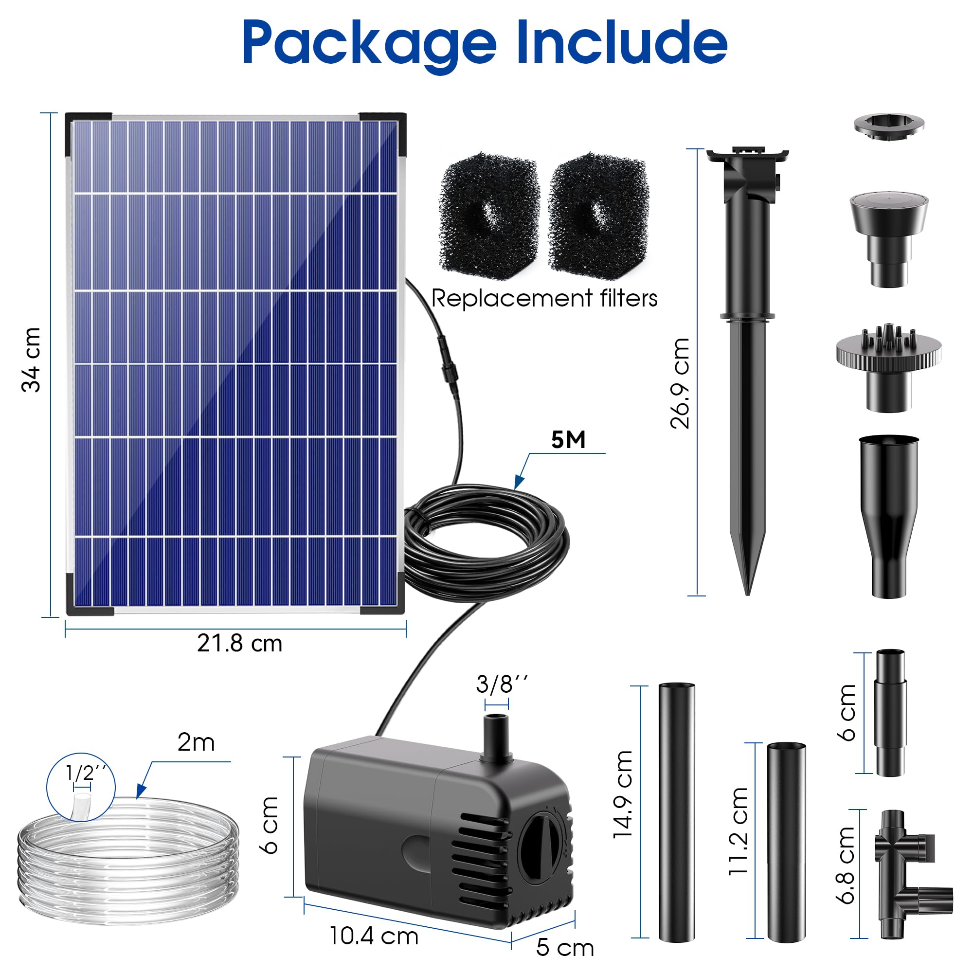 12W Solar Fountain Pump with Filtration & Anti-Dry Protection for Ponds