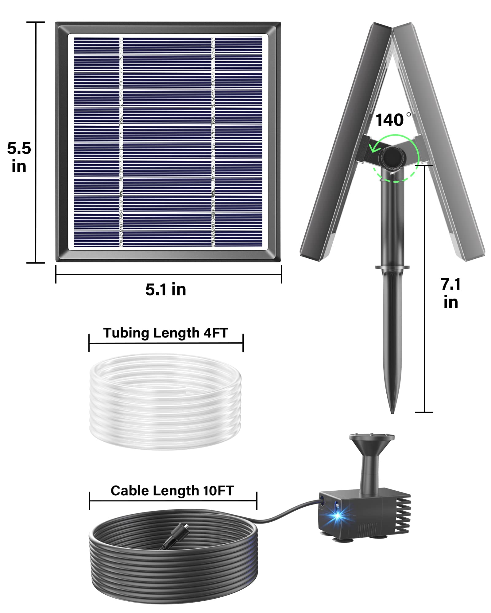 Biling Solar Fountain for Bird Bath & Small Ponds – 2.5W Kit